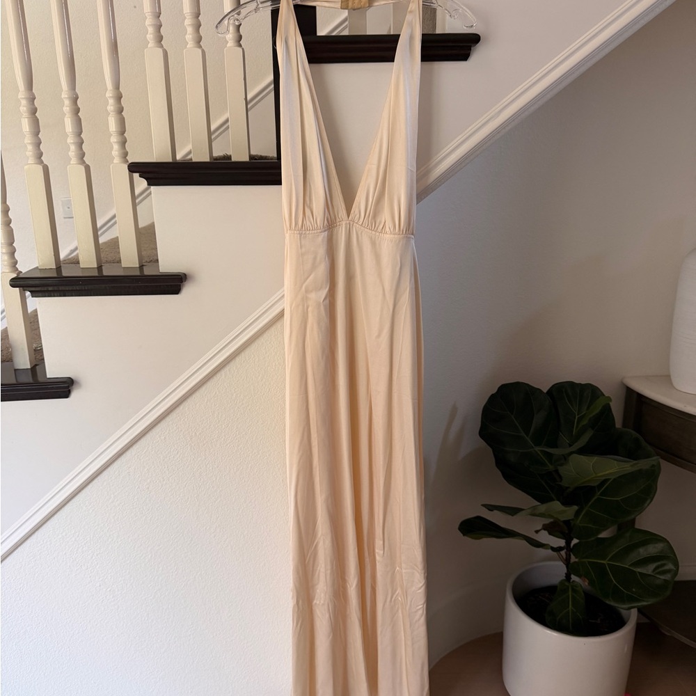 LPA Cream Plunge Maxi Dress